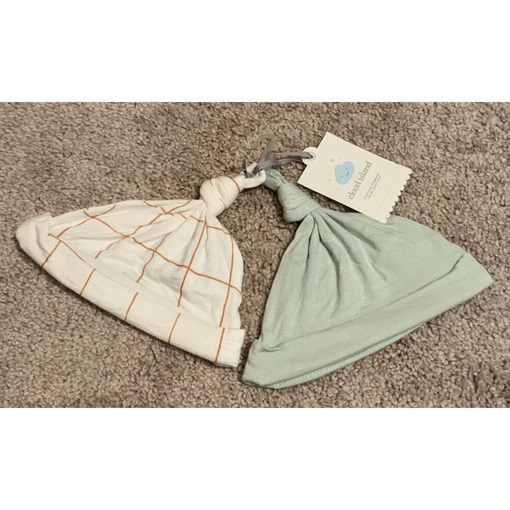Cloud Island Infant 2 Pk Modal Hats Solid & Checkered Print Size 0-6M